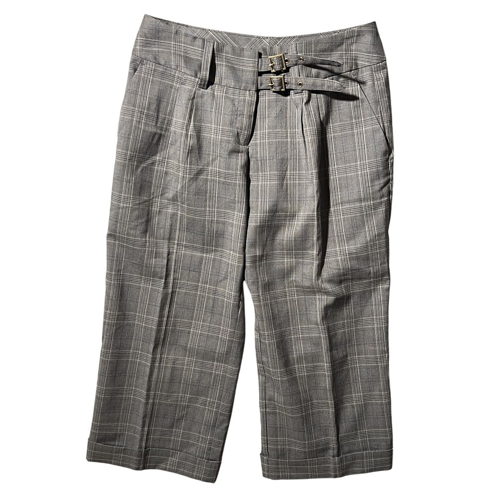 Daisy Fuentes Moda Women's Size 8 Grey Plaid Cropped Capri Pants Buckle Waist